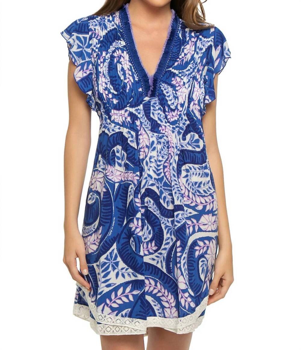 NEW POUPETTE ST BARTH sasha v mini dress in blue holy snake